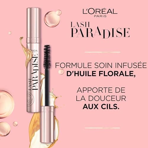 L'Oréal Paris - Mascara Volume Noir Intense - Convient aux Yeux Sensibles - Formule à l'Huile de Ricin - Lash Paradise - Teinte : Noir Intense - 6,4 ml