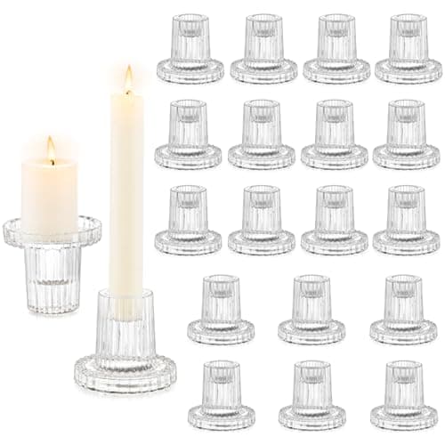 Hewory Lot de 20 bougeoirs en verre pour bougies piliers, bougies votives modernes nervurées pour décoration d'intérieur, fête de Noël