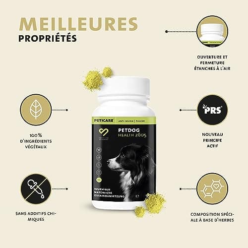 Peticare vermifuge poudre pour chiens | Cure contre les vers efficace à base de plantes | préventif & aigu | Remède comme complément alimentaire avec des ingrédients 100% naturels | petDog Health 2605