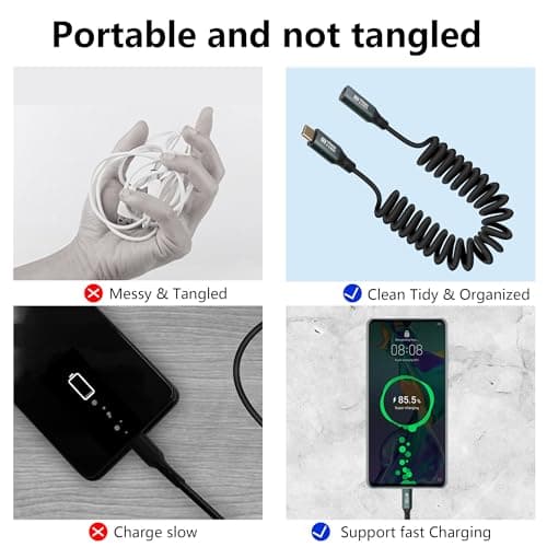 GELRHONR Câble Spiralé USB C vers USB C, Type C Male vers Type C Femelle OTG Câble Charge Rapide 100w, 20Gbps USB 3.2 Gen2×2 8K@60Hz HDR, Pour i/phone15/pro/plus/pro max, s23 s22 s21, Note 20