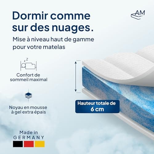 AM Qualitätsmatratzen - Surmatelas 160 x 200 en Mousse Gel - Surmatelas Souple et Adaptable - Housse de surmatelas Amovible et Lavable - Surmatelas memoire de Forme 160x200 6 cm - Haute qualité