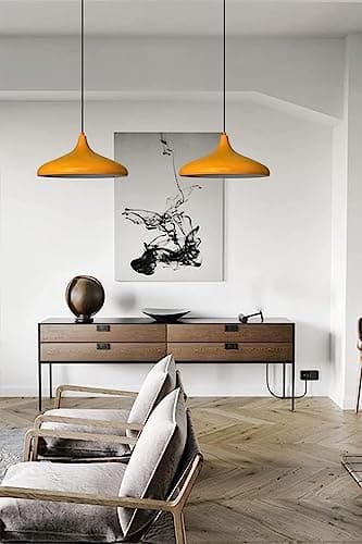 bamyum Champion Suspension Luminaire Vintage, Lustre Salon de 35 cm, Lustre Cuisine en Métal, Lampe E27 Vintage pour Chambre, Suspension Luminaire pour Salle à Manger, Couloir, Jaune Melon