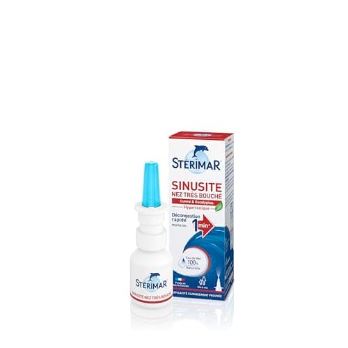 STÉRIMAR Sinusite Nez très Bouché - pompe nasale - Agit en 1mn - 20ml | Formule Hypertonique - Décongestion en 1mn - Eau de mer 100% naturelle, huile essentielle d'eucalyptus et acide Hyaluronique