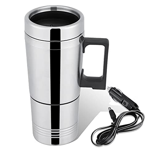 HERCHR 12V/24V 300ML Bouilloire électrique de Voiture de Voyage, Tasse Chauffée électrique de Tasse de Wagon d'acier Inoxydable avec Une Tasse de Chauffage pour l'eau, Thé, Café, Lait(24V)