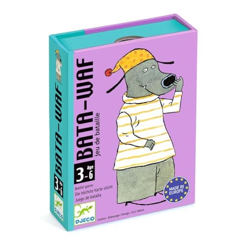 DJECO Batawaf Jeu de 36 Cartes, 3 à 6 ans - Apprentissage des Jeux de Cartes - Développe Observation & Coopération - Compare la taille des Chiens ! Resistant et Amusant - 2 à 4 Joueurs
