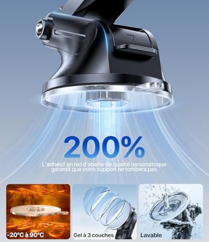 Miracase Support Téléphone Voiture [2025 Ventouse Puissante] Porte Telephone Voiture Tableau de Bord, Rotation 360° Portable Ventouse pour iPhone Compatible avec 4-7.2" Smartphone
