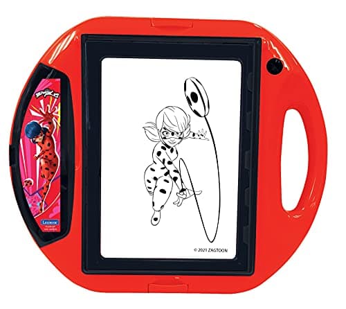 Lexibook- Miraculous Projecteur à Dessins, 4 tampons, 10 modèles, écran Lumineux, 1 Stylo Inclus, Jouet Artistique et créatif pour Filles et garçons, Rouge/Noir, CR310MI