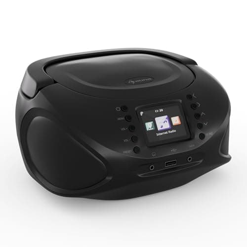 AUNA Roadie Smart Lecteur CD Portable – Bluetooth Boombox avec Radio Dab+/FM/Internet, Lecteur CD/Mp3, Écran Tft 2,4", Batterie, Haut-Parleurs 3W, USB/Aux, Noir