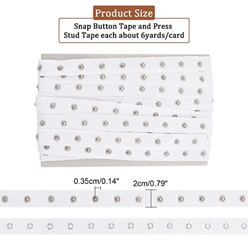 nbeads 6 Verges(5.48 m)/Rouleau Ruban à Bouton-Pression, 2cm Large Blanc Couture Bouton Pression Attache Bouton Bandes Snap Bande Vêtement Accessoires pour Vêtements Attache Couture Artisanat