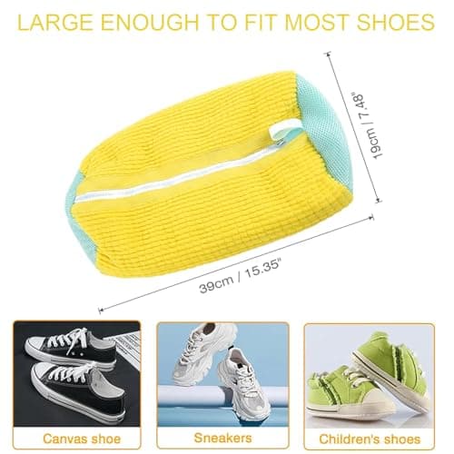 DUOJIN Sacs à Linge pour Chaussures Réutilisables Sac Lavage Chaussures Machine à Laver avec Fermeture Éclair, Filet Linge Machine à Laver Chaussures Protéger Chaussures (Jaune)