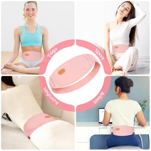 WILLONG Ceinture Lombaire Chauffante - Ceinture Regles Douloureuses, Utilisation Continue de 8 Heures, 3 Niveaux de Température et 5 Modes de Massage pour Soulager les Douleurs Menstruelles(rose)