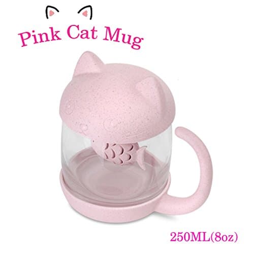 BigNoseDeer Cadeau Femme Cadeau Noel Tasse à thé en Verre de Chat Bouteille d'eau-avec Filtre de Filtre à Infusion de Pain de Poisson 250ML (8 oz) (Rose)