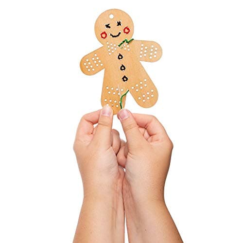 Baker Ross Kits de décorations bonhommes en pain d'épice au point de croix (Pack de 5), Le point de croix pour des amateurs et les loisirs créatifs pour enfants, Marron,Coloré