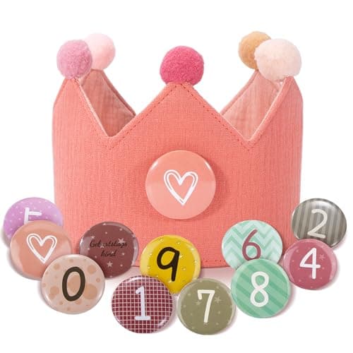 Baimuni Chapeaux d'anniversaire Couronne pour Enfants, Couronne Chapeau en Mousseline avec Tissu, Chiffres Interchangeables de 0 à 9, Réutilisable, Cadeau Decoration de fête pour Fille et Garçon