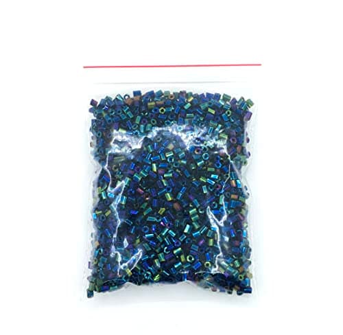 Lot de 5000 perles de rocaille de 2 mm en verre - Perles tubes - Perles tiges - Bleu métallisé
