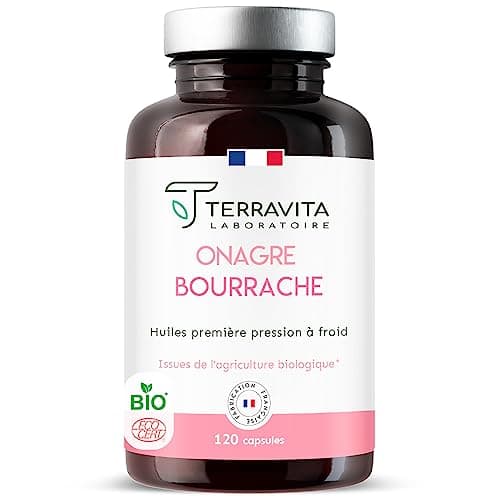 ONAGRE et BOURRACHE | Huiles BIO Première Pression à Froid | 120 Capsules de 500 mg | Hydratation de la Peau en Profondeur | Régulation du Système Hormonal | Label Ecocert Made in France | Terravita