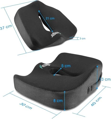 Feagar Coussin de Chaises en Mousse à Mémoire - Coussin Coccyx Ergonomique pour Siège Voiture Auto Conducteur Fauteil Bureau Fauteuil Roulant,Coussin Sciatique,Coussin d Assise,Noir | Soulagement Lombaire Pour Siège Auto Et Bureau. Housse Lavable, Soutien Posture Et Confort Longue Durée Au Quotidien.