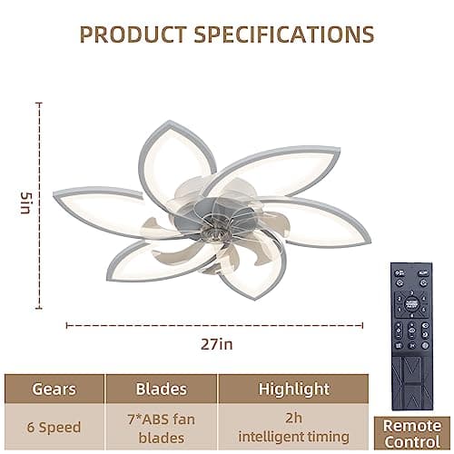 WDENI Ventilateur De Plafond Avec Lampe, Ventilateur De Plafond À Led Flower Shape Bedroom Plafonnier Télécommande Dimming Timing 6 Wind Speed Ventilateur De Salon Plafonnier 66w
