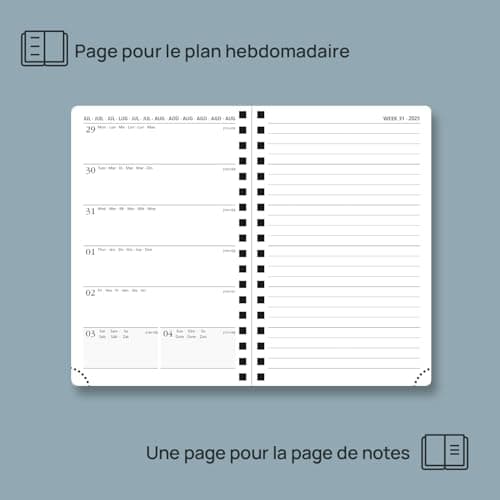 POPRUN Agenda de Poche 2025 Semainier et Carnet de Notes 16 x 10,5 cm - Couverture Spirale en Cuir A6 petite Planner, D'Jan 2025 à Déc 2025, Règle signet, Papier 100 g/m2, Pétrole Vert-PTL