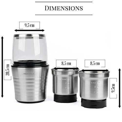 VeoHome Moulin à café et mixeur électrique broyeur pour Grains de café, Graine de Lin et Autres épices - INOX