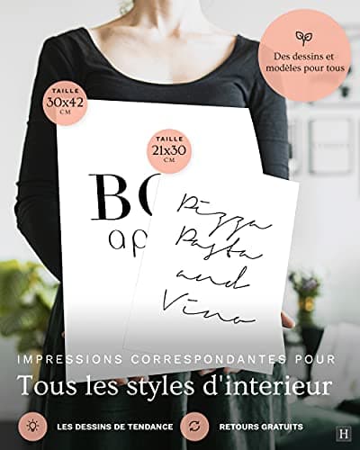 Heimlich® Tableau Décoration Murale - SANS Cadres -Set de Poster Premium pour la Maison, Bureau, Salon, Chambre, Cuisine | 4 pièces en DIN A4 (21x30cm) | » Cuisine «