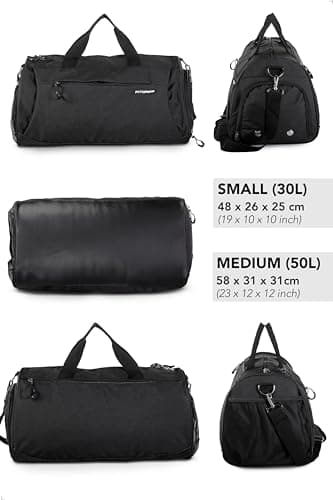 Fitgriff® Sac de Sport - Femmes et Hommes - avec Compartiment à Chaussures et Humide - Sac à Main pour Voyage, Sac de Gym, Fitness, Workout (Full Black, 58 x 31 x 31 cm (Medium))