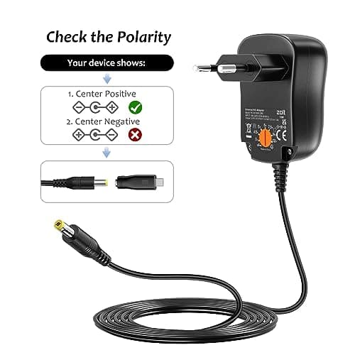 Zolt 12W AC to DC Adaptateur Secteur Universel 3V 4.5V 5V 6V 7.5V 9V 12V 1A Adaptateur Multi-Tension avec 8 Prises DC pour l'électronique, 1000mA Max.