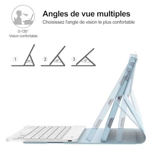 IVEOPPE Clavier pour Lenovo Tab p11 2nd gen 11.5 Pouces, Coque Étui Clavier AZERTY Français Détachable Bluetooth pour Lenovo Tab P11 2nd Gen, Bleu Ciel