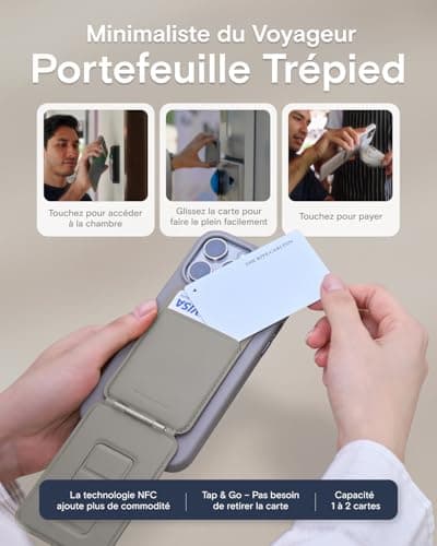 MOFT Porte Carte et Trépied Téléphone, Trépied Smartphone Support Téléphone Compatible avec Magsafe, Ajustable Pliable Support Téléphone avec 2 Porte Cartes, Magnétisme Fort (Taupe)