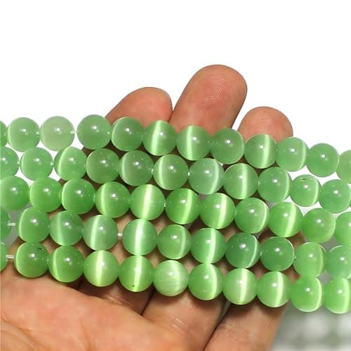 MJDCB 180 pièces Petites Perles Oeil de Chat Vert Clair 6mm Perles de Cristal Ronde Vrac pour La Fabrication de Bijoux Bracelets Boucles D'oreilles Colliers Accessoires