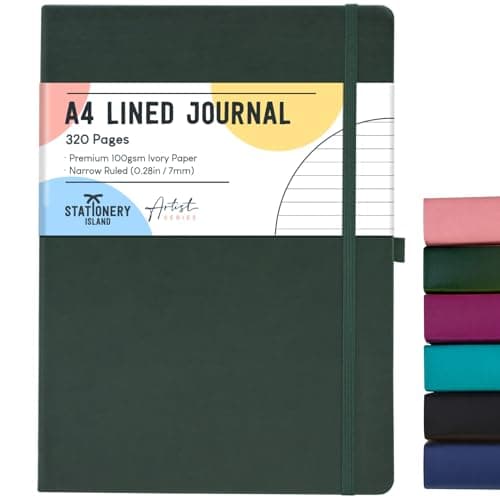STATIONERY ISLAND Carnet Ligné A4, 320 Pages A4 Carnet de Notes, Couverture Rigide de 100 g/m2 pour Ecrire, Travailler, Etudier, Journal Intime, Myrtille