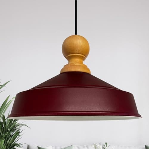 bamyum Asletl Suspension Luminaire Industriel 41 cm en Bois et Métal, Suspension Luminaire Vintage, Lustre Cuisine, Lampe Suspendue Table à Manger Salon Salle à Manger, Suspension Luminaire Bordeaux