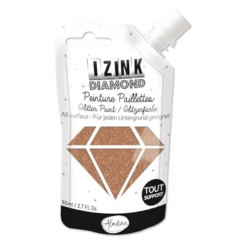 Aladine - Izink Diamond Doré Cuivré - Peinture Pailletée - Ultra Concentrée en Paillettes - Décoration Tout Support - DIY et Loisirs Créatifs - Made in France - Gourde Souple 80 ml - 80824