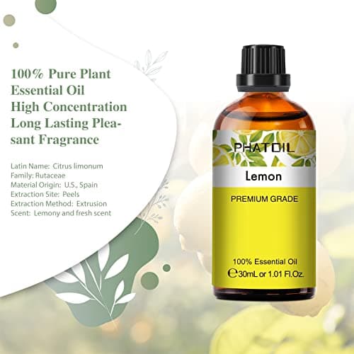 PHATOIL Huile Essentielle Citron 30 ml, Huile Essentielle pour Diffuseur, Huile de Citron Pure Naturelle pour Aromathérapie Bougie Humidificateur