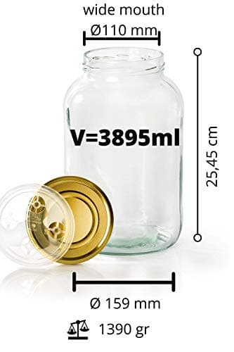 myFERMENTS Bocaux en Verre Avec Couvercle - Grand Mason Jar de 4.25 l- Bouteille à Large Goulot pour Infuser de Gros Morceaux de Fruits - Récipient Alimentaire Hermétique Sans Odeurs - Set de 2