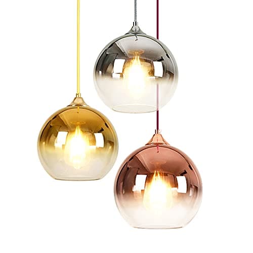 MZStech Lampe à suspension sphérique en verre de couleur dégradée,Suspension Luminaire en verre moderne basée sur des ampoules E27 (Argent, 30CM)
