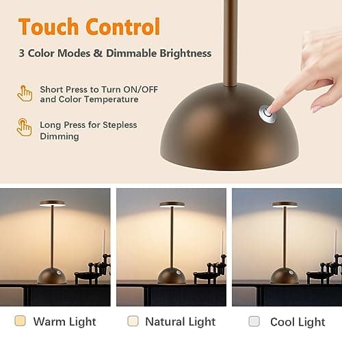 Hapfish lampe de table sans fil rechargeable usb, 5000mAh lampe de chevet LED tactile, lumiere bureau puissante piles, 3 modes couleur dimmable, pour restaurant, chevet, bureau, cuisine, exterieur