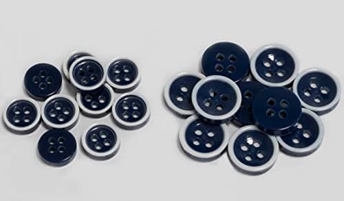 AERZETIX - C65636 - Lot de 10 Boutons à coudre ronds Ø11.5x3.2 mm avec bord à 4 trous L18 18L - en plastique - couleur: bleu foncé/blanc - ouverture 1.7 mm - mercerie couture vêtements tissu