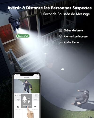 YESYAMO 2K Camera Surveillance WiFi Exterieure sans Fil Solaire, 2.4GHz Camera Exterieur avec Panneau Solaire, 355° PTZ, Vision Nocturne Couleur, Audio Bidirectionnel, PIR Sirène (Noir)