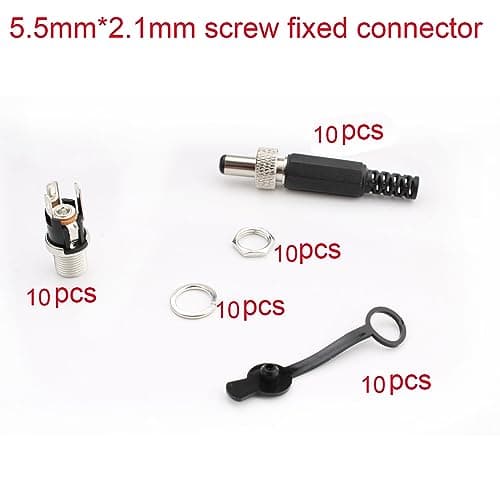 RUNCCI-YUN DC 5.5mm x 2.1mm Connecteur Alimentation 12V kit,10pcs Panneau Monture Connecteur+10PCS Connecteur Plug DC 12v onnecteur Alimentation À Souder+10PCS Capuchon en Caoutchouc