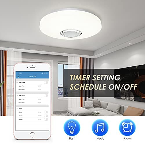 CheDux 36 W Plafonnier LED à Intensité Variable,RGB Lumière Musicale à Changement de CouleurAvec Haut-parleur Bluetooth, Convient Pour Salle de Bain, Chambre