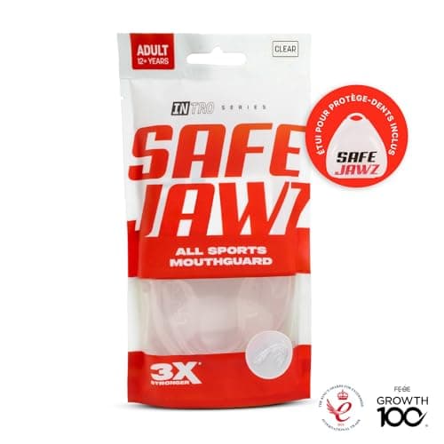 SafeJawz Sport Protège-dents Intro Séries. Protection intégrale pour Tous Les Sports, notamment Le Rugby, MMA, Hockey, Judo, Karate, Les Arts Martiaux et la Boxe (Erwachsene (12+ Jahre), Transparent)