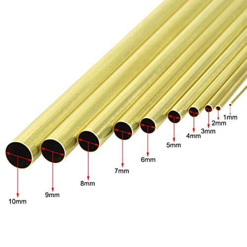 sourcing map Tube Laiton 1mm 2mm 3mm 4mm 5mm 6mm 7mm 8mm 9mm 10mm Diamètre Externe x 0.2mm Paroi Épaisseur 300mm Longueur Sans Couture Rond Tuyau Paquet de 10