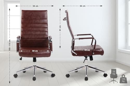 CLP Chaise De Bureau Ergonomique Kolumbus en Similicuir I Fauteuil De Bureau Réglable en Hauteur Pivotant Piètement Mécanisme A Bascule Intégré, Couleur:Bordeaux