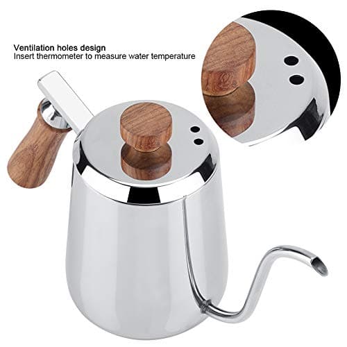 Théière Col de Cygne Bouilloire à Café en Acier Inoxydable Cafetière Goutte à Goutte Tasse de Café D'égouttement de La Bouteille de Poignée en Bois(350ML)