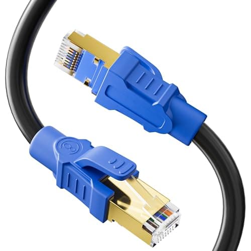 Cat 8 Câble Ethernet 20m Rj45 20m Câble Réseau Blindé Cat 8 40Gbps 2000MHz Haut Debit Câble LAN SFTP PIMF Anti-interférence Long CAT8 Câble Internet Extérieur Etanche Pour Routeur Switch(20 Clips)