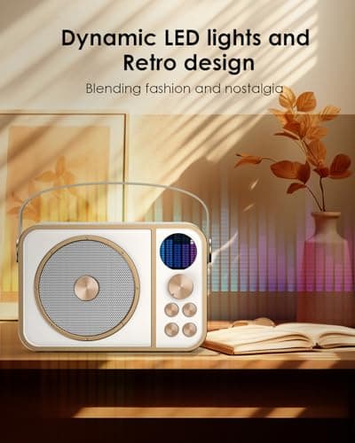 Machine de Karaoké avec 2 Micro sans Fil, Haut-Parleur Bluetooth Portable, Dispose 7 Effets Sonores, pour Fête et Voyage-Blanc