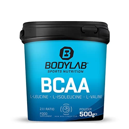 Bodylab24 BCAA Powder 500g, poudre de BCAA hautement dosée, leucine, isoleucine et valine dans un rapport 2:1:1, acides aminés de branche, idéal pour mélanger à un shake de protéines, goût neutre