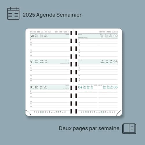 POPRUN Agenda de Poche 2025 16,5 x 9 cm - Couverture Souple en PU Cuir Spirale, Petit Planner Semainier D'Jan 2025 à Déc 2025-12 Mois, Fente Pour Carte, Papier Certifié FSC® 80 g/m2, Bourgogne