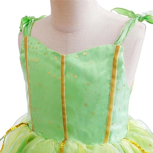 Lito Angels Deguisement Costume Fée Clochette, Robe de Fee Verte avec Ailes pour Enfant Fille, Taille 10 ans (étiquette en tissu 140)